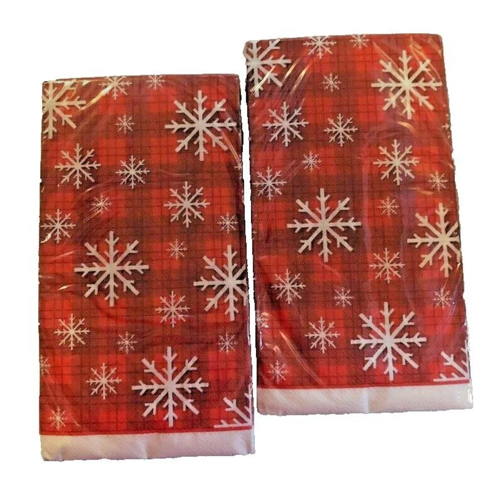 Red Plaid Snowflake Christmas Paper Napkins Guest Towels Holiday 40 CT